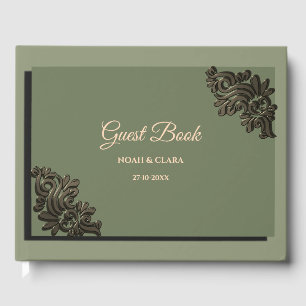 Luxury Modern Sage green & gold metallic Guest Book