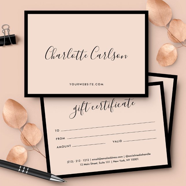 Luxury Modern Script Blush Pink Gift Certificate (Creator Uploaded)