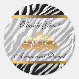 Luxury Modern Silver Tiger Add Your Text Classic Round Sticker