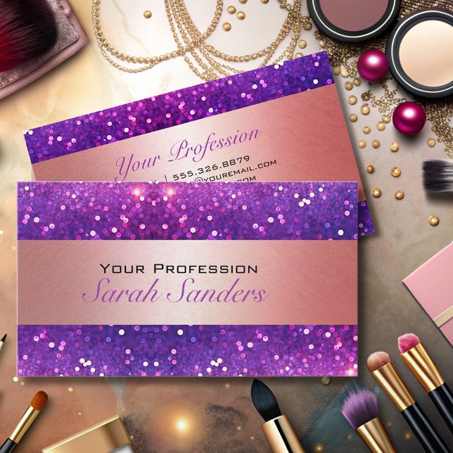 luxury modern trendy pink girly purple glitter  business card (Creator Uploaded)