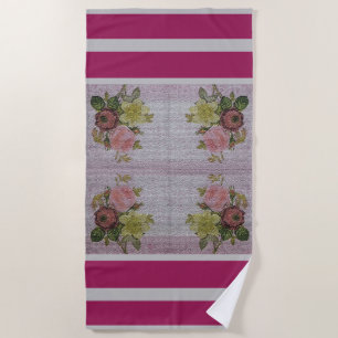 Luxury Modern Vintage Floral Rose Beach Towel