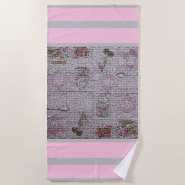 Luxury Modern Vintage Floral Rose Beach Towel (Front)