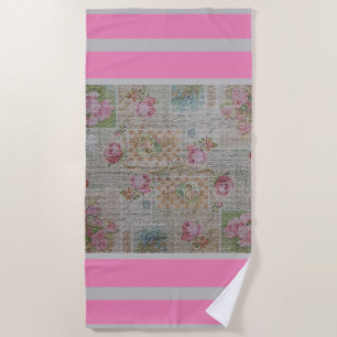 Luxury Modern Vintage Floral Rose Beach Towel