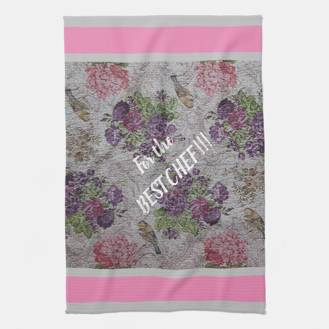 Luxury Modern Vintage Floral Rose Tea Towel (Vertical)