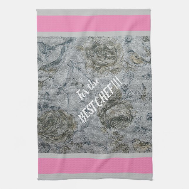 Luxury Modern Vintage Floral Rose Tea Towel (Vertical)