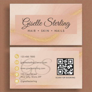 Luxury Modern Watercolor Gold Monogram QR Code Business Card