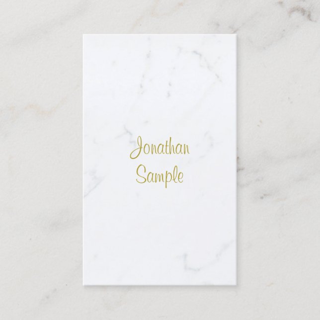 Luxury Modern White Marble Gold Script Template Business Card (Front)