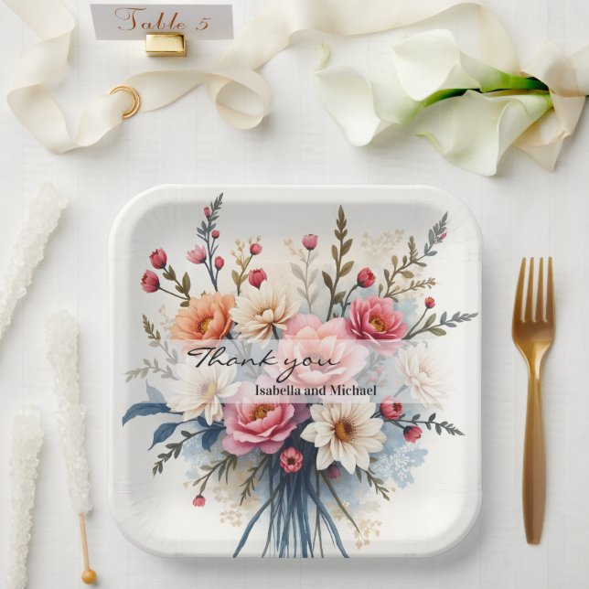 Luxury Modern Wildflowers Beautiful Collection Paper Plate (Wedding)