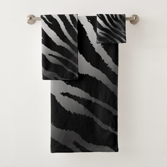 Luxury Modern Zebra Silver Black Line Bath Towel Set (Insitu)