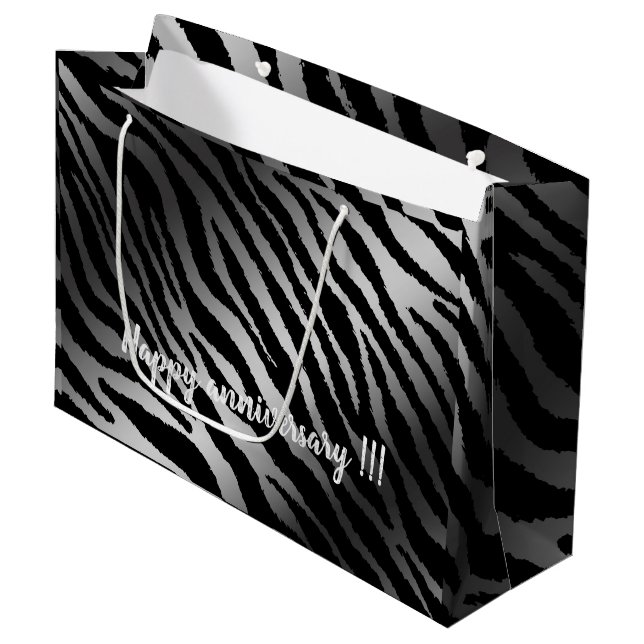 Luxury Modern Zebra Silver Black Line Large Gift Bag (Front Angled)