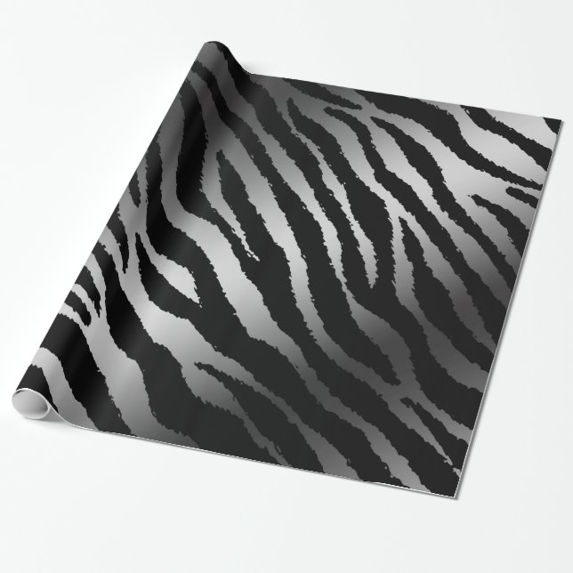 Luxury Modern Zebra Silver Black Line Wrapping Paper (Unrolled)