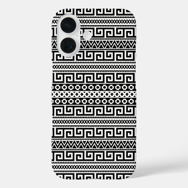 Luxury Monochrome Ancient Greek Aztec Maze Linear  Case-Mate iPhone Case (Back)
