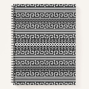 Luxury Monochrome Ancient Greek Aztec Maze Linear  Notebook