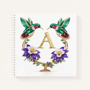 Luxury Monogram A Hummingbird Jeweled Wedding  Notebook