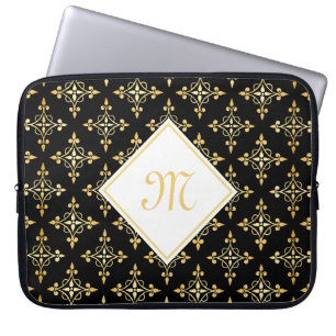 Luxury Monogram Black and Gold Quatre Floral Laptop Sleeve