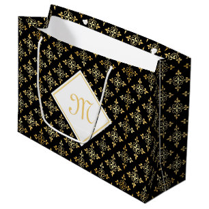 Luxury Monogram Black and Gold Quatre Floral Large Gift Bag