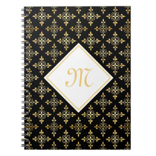 Luxury Monogram Black and Gold Quatre Floral Notebook