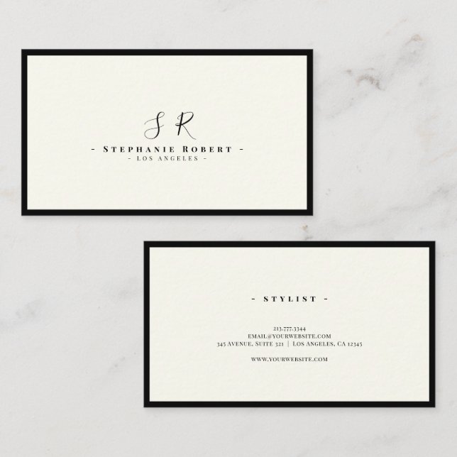 Luxury Monogram Black Ivory Chic Stylish Business Card (Front/Back)