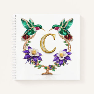 Luxury Monogram C Hummingbird Jeweled Wedding Notebook