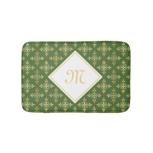 Luxury Monogram Green and Gold Quatre Floral Bath Mat