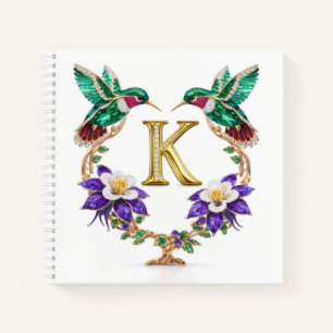 Luxury Monogram K Hummingbird Jeweled Gift  Notebook