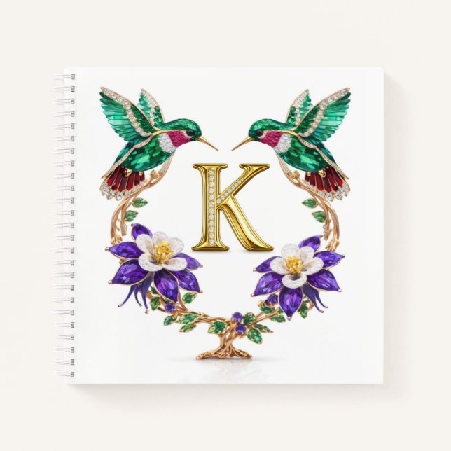 Luxury Monogram K Hummingbird Jeweled Gift  Notebook (Front)
