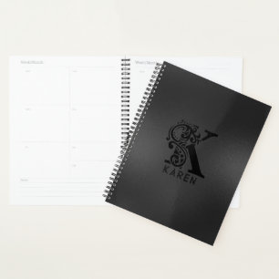 Luxury Monogram K on Dark Grey Planner