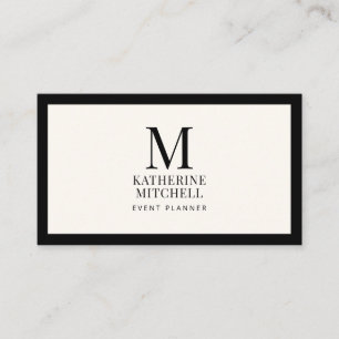 Luxury Monogram Minimalist Black Ivory Logo QR  Business Card