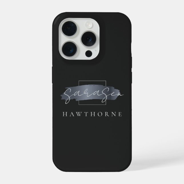Luxury Monogram Modern Minimal Black Brush Stroke iPhone Case (Back)