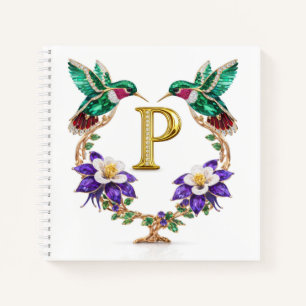 Luxury Monogram P Gold Hummingbird Wedding Shower  Notebook
