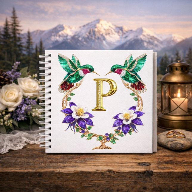 Luxury Monogram P Gold Hummingbird Wedding Shower  Notebook (Creator Uploaded)