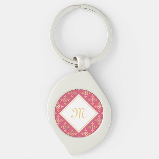 Luxury Monogram Pink and Gold Quatre Floral Key Ring (Front)
