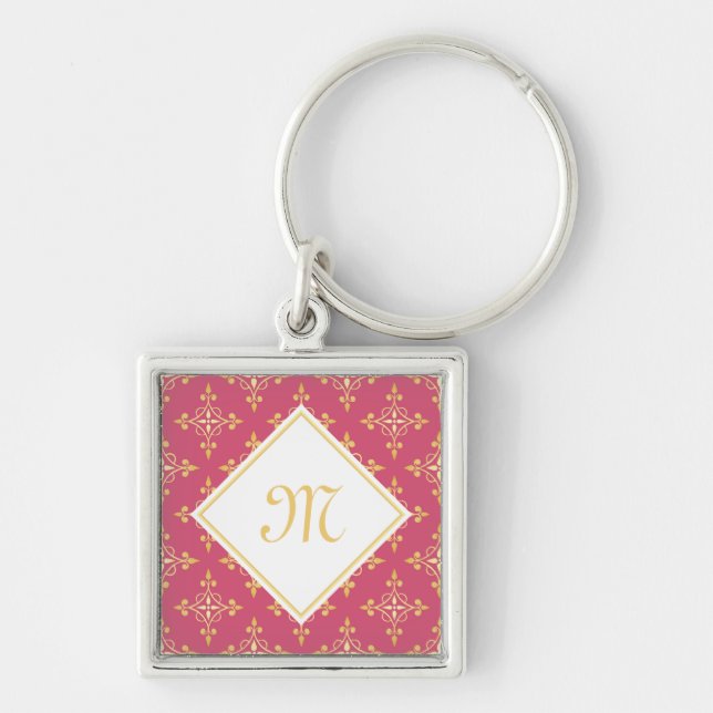 Luxury Monogram Pink and Gold Quatre Floral Key Ring (Front)