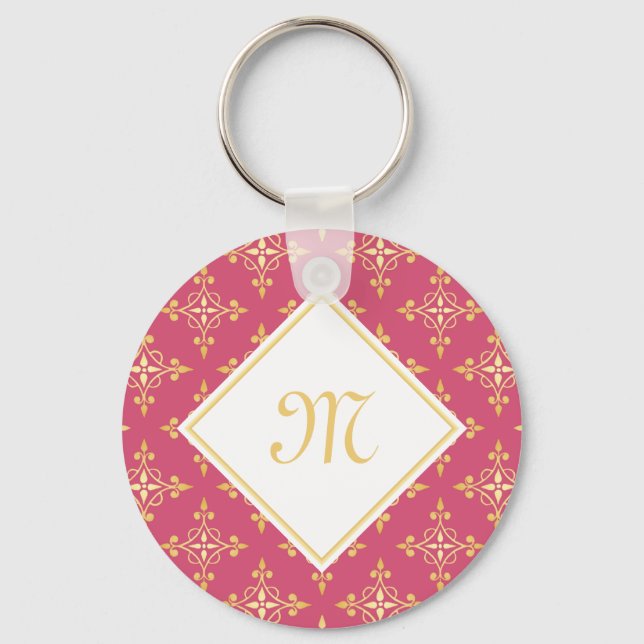 Luxury Monogram Pink and Gold Quatre Floral Key Ring (Front)