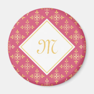 Luxury Monogram Pink and Gold Quatre Floral Magnet
