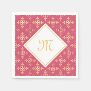 Luxury Monogram Pink and Gold Quatre Floral Napkin
