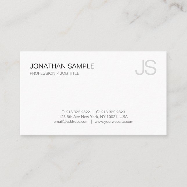 Luxury Monogram Plain Modern Design Elegant Trendy Business Card (Front)