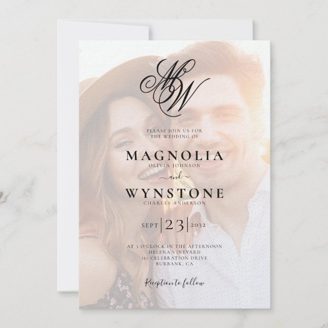 Luxury Monogram QR Code Photo Wedding Invitation (Front)