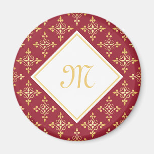 Luxury Monogram Red and Gold Quatre Floral Magnet
