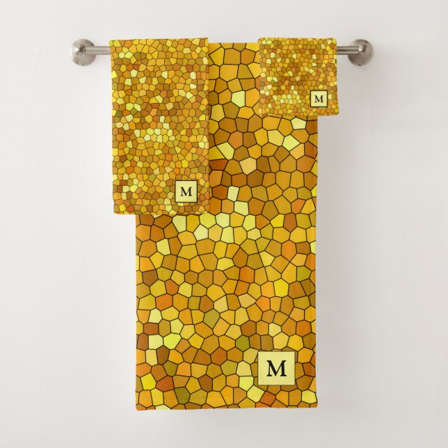 Luxury Monogram Stained Glass Gold Bath Towel Set (Insitu)