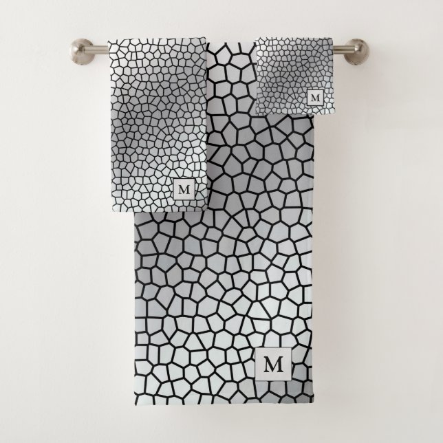 Luxury Monogram Stained Glass Silver Bath Towel Set (Insitu)