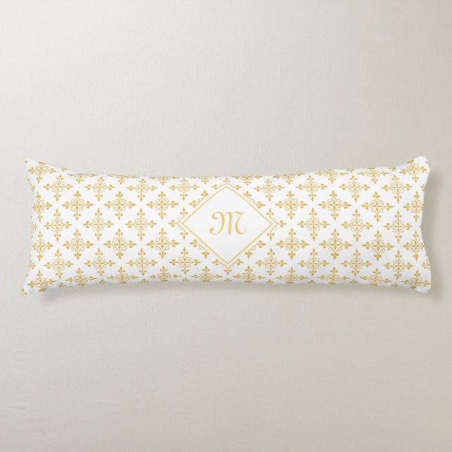 Luxury Monogram White and Gold Quatre Floral Body Cushion (Front)