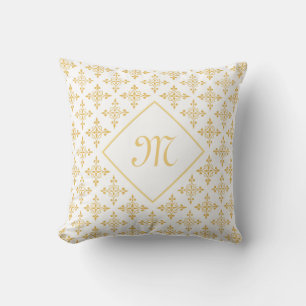 Luxury Monogram White and Gold Quatre Floral Cushion