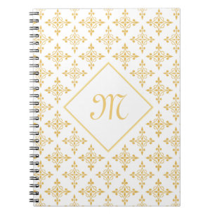 Luxury Monogram White and Gold Quatre Floral Notebook
