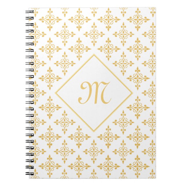 Luxury Monogram White and Gold Quatre Floral Notebook (Front)