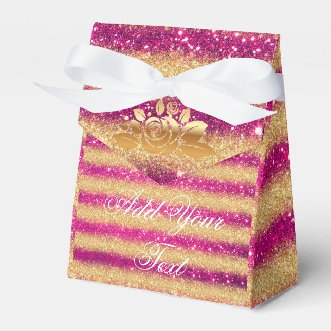 Luxury Monogrammed Popular Pink Gold Glitter Favour Box (Front Side)