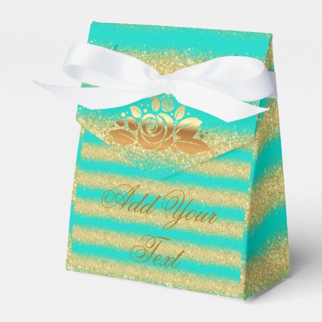 Luxury Monogrammed Popular Turquoise Gold Glitter Favour Box (Front Side)