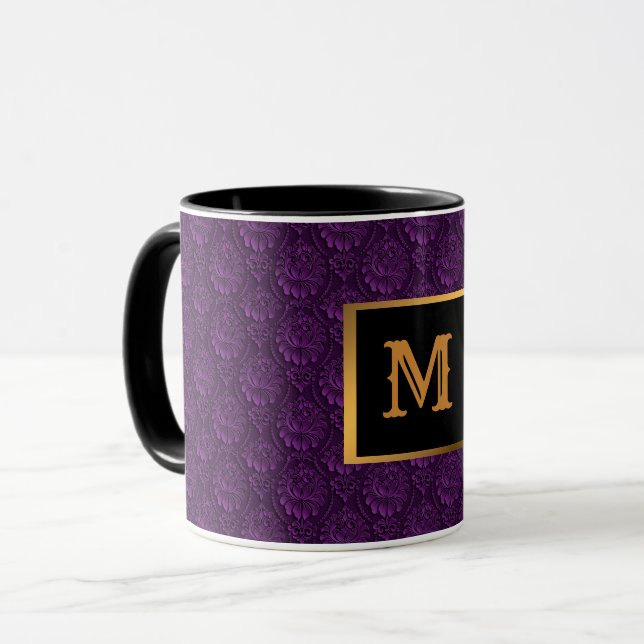 Luxury Monogrammed Purple Floral Mug (Front Left)