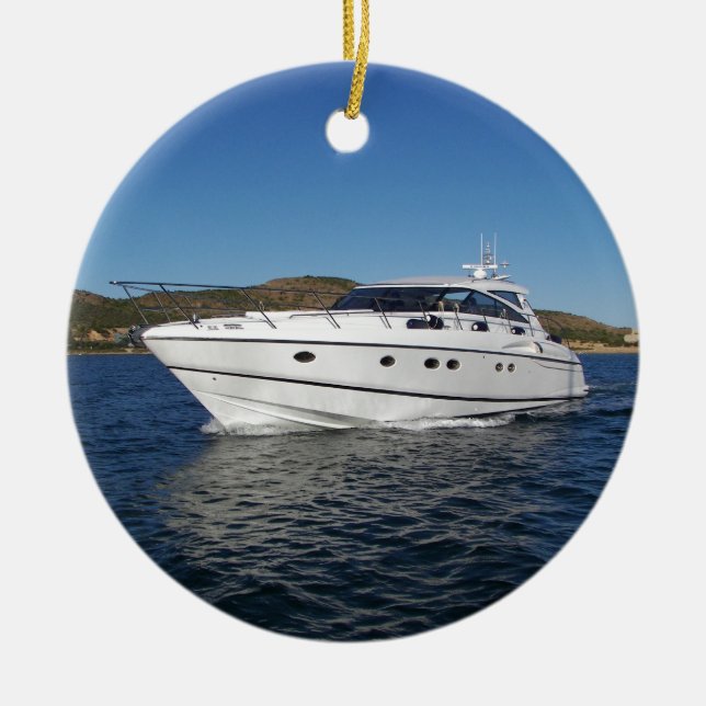Luxury Motor Boat Ceramic Tree Decoration (Front)