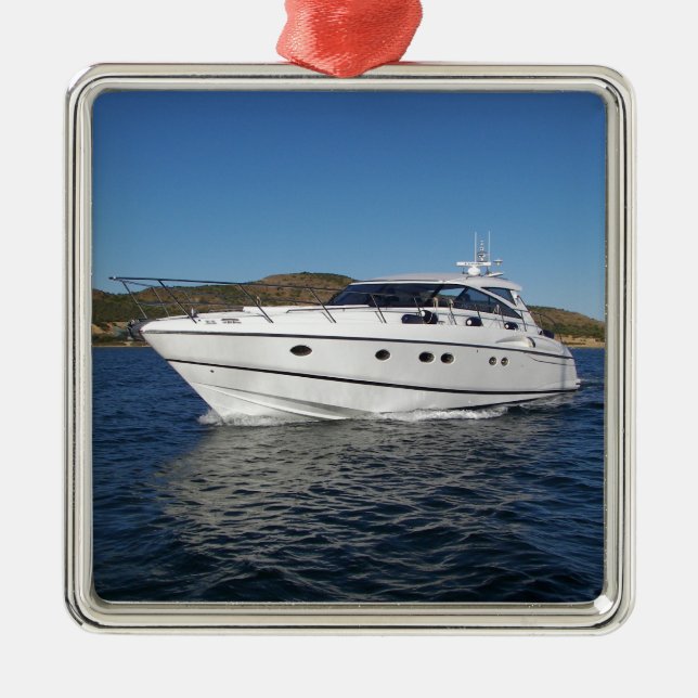 Luxury Motor Boat Metal Tree Decoration (Front)